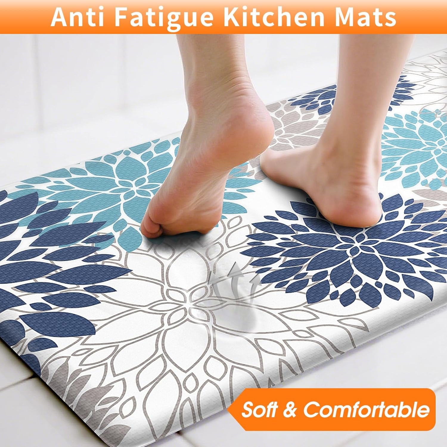 Kitchen Mats, 2PCS Kitchen Rugs, Cushioned anti Fatigue Kitchen Mats for Floor, Kitchen Accessories Non-Slip Waterproof Kitchen Rug Set for Sink, Kitchen, Laundry, 17.3"×30"+17.3"×47"