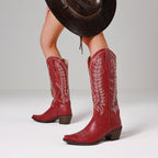 Cowboy Boots for Women: Embroidered Western Knee High Boots Women - Pointed Toe Chunky Heel Cowgirl Tall Boots