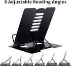 1PC Desk Book Stand Metal Reading Rest Book Holder, Cookbook Holder | Adjustable Documents Holder Portable Sturdy Bookstands for Recipes Textbooks Tablet Music Books with Page Clips (Black)