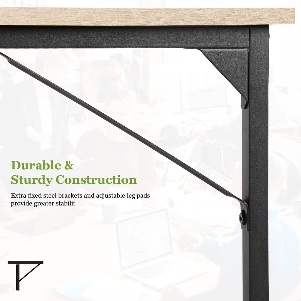 | 39 Inch Computer Desk | Nature | Sturdy Office Desk | Metal Frame, Adjustable Feet | Water-Resistant, Scratchproof Surface | Writing Table for Home Office or Study | Pack of 1