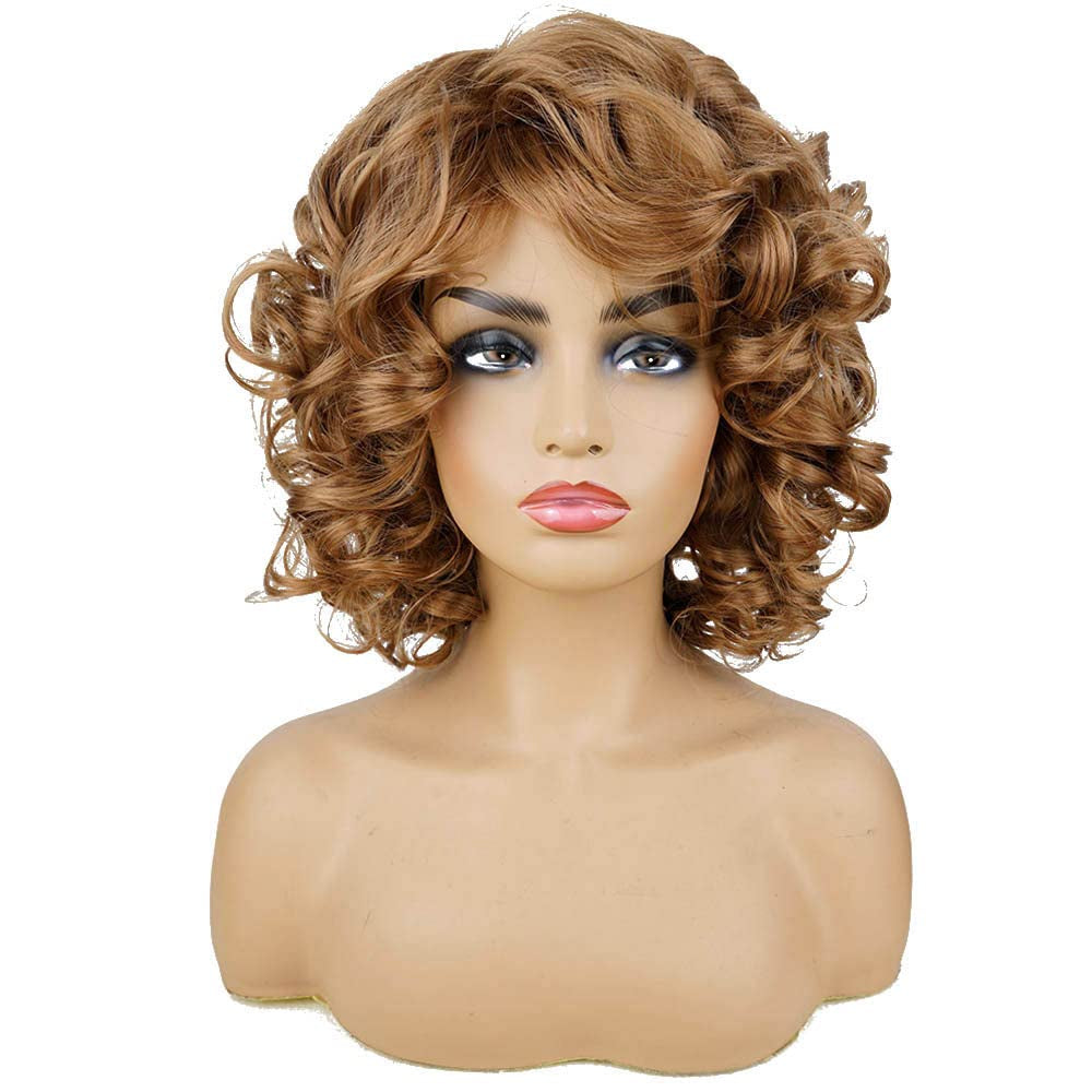Curly Wig with Bangs Wigs for Black Women Honey Blonde Short Synthetic Hair Wigs (#30 Honey Blonde)