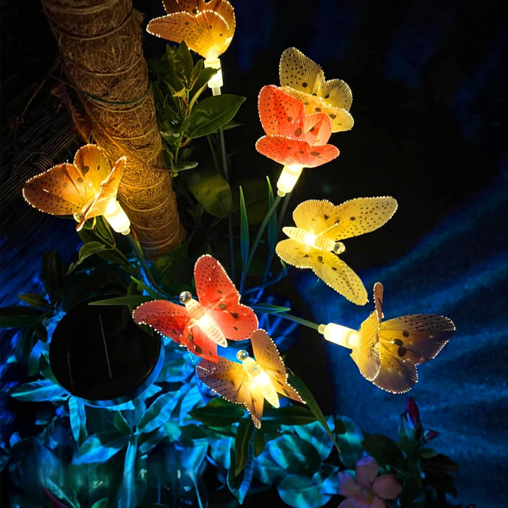 Solar Garden Lights Outdoor: 8 Removable Optical Fiber Butterflies 2 Pack - Waterproof Fun Animal Decoration for Yard Patio Path - Gardening Gifts for Garden Lovers over 30