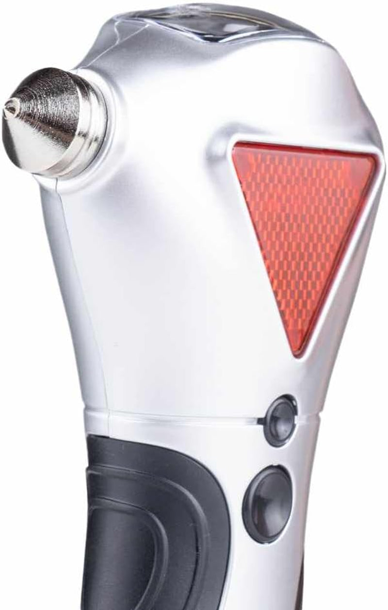 7902 4-In-1 Car Escape Tool - Window Breaker, Seat Belt Cutter, Flashing Hazard Light, LED Flashlight
