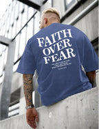 Christian Faith over Fear Shirt for Men Jesus Religious Shirts Oversized Graphic Tees Acid Wash God T-Shirt