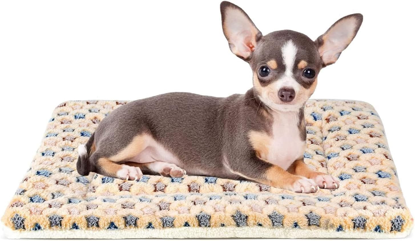 Dog Bed Crate Pad Ultra Soft Pet Mat Star Print 22 Inch Brown | Washable Crate Mat for Large Medium Small Dogs, Reversible Fleece Dog Crate Kennel Mat Flat Cat Bed Liner