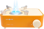 Butane Fuel Camp Stove – Crate Series - Mini Stove for Camping, Hiking – Portable Gas Stove with Spiral Flame – Even Heat Distribution – Modern and Easy to Use (Orange)