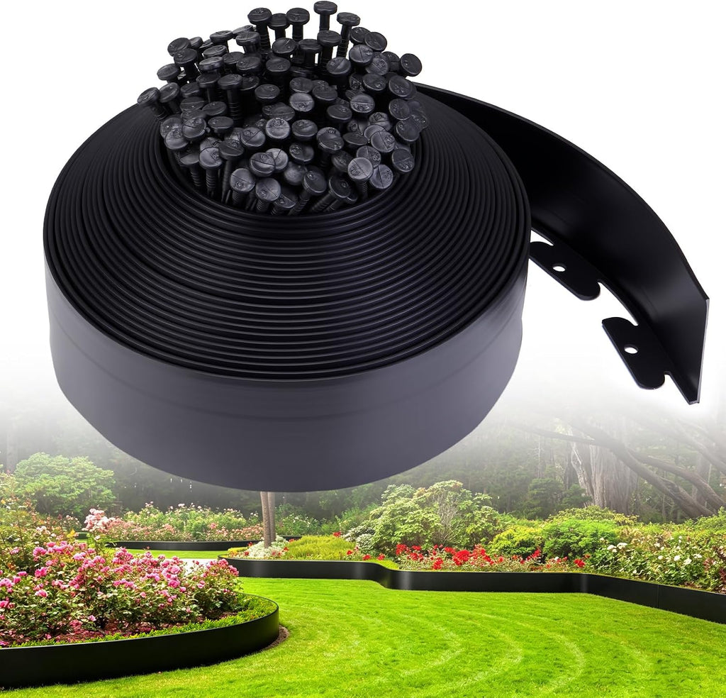 Landscape Edging, 4IN X 66FT Plastic Garden Edging Borders with 100 Spikes, Flexible No Dig Garden Border Kit for Garden, Yard, Flower Bed & Landscaping