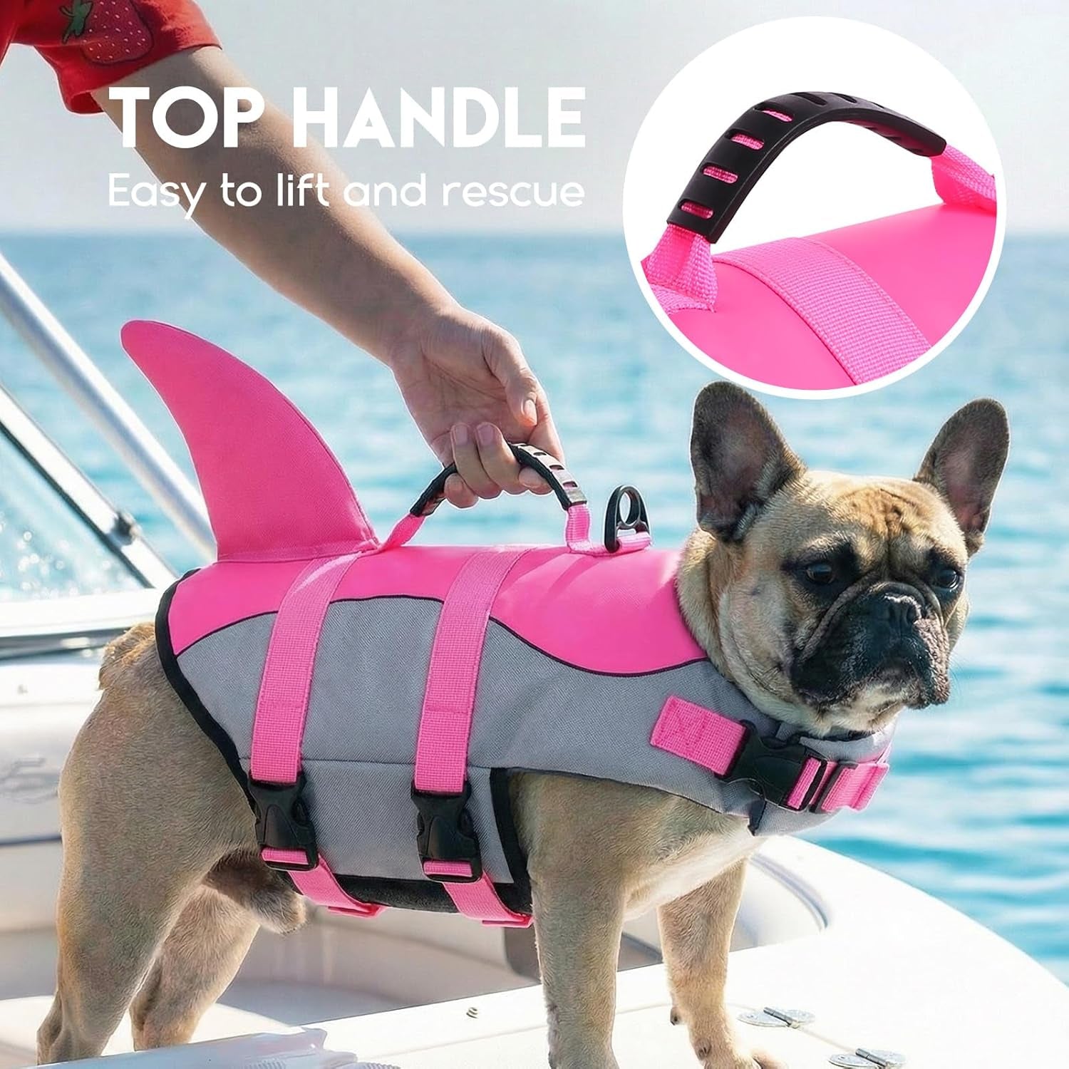 Dog Life Jacket - Pet Safety Vest for Swimming & Boating, Shark Life Jacket with Floatation, Dog Lifesavers Swimsuits for Small Medium Large Dogs (Pink, L)