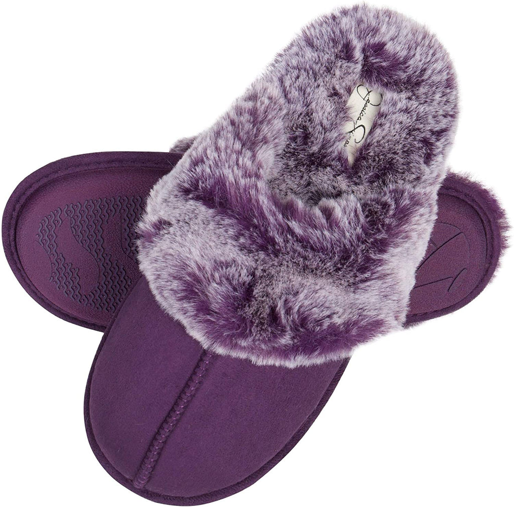 Womens Comfy Faux Fur House Slipper Scuff Memory Foam Slip on Anti-Skid Soleslipper