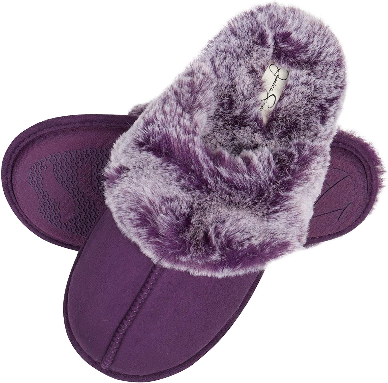 Womens Comfy Faux Fur House Slipper Scuff Memory Foam Slip on Anti-Skid Soleslipper