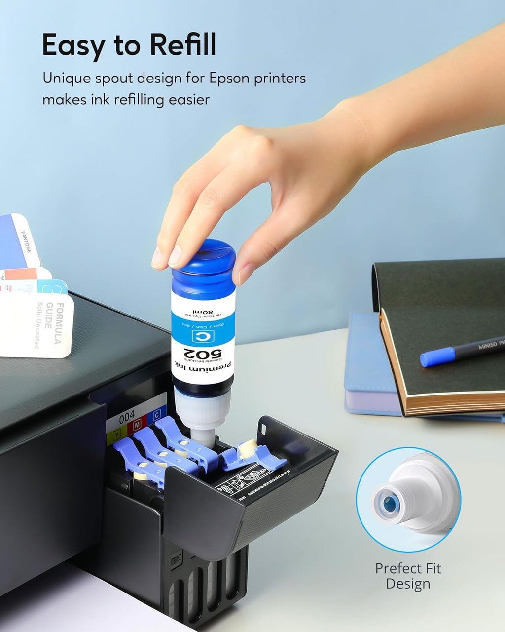 Refill Ink Bottle Replacement for Epson 502, 2 Black,Cyan,Magenta,Yellow, 5 Bottles