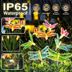 Solar Garden Lights Outdoor: 8 Removable Optical Fiber Dragonflies 2 Pack - Waterproof Fun Animal Decoration for Yard Patio Path - Gardening Gifts for Garden Lovers over 30