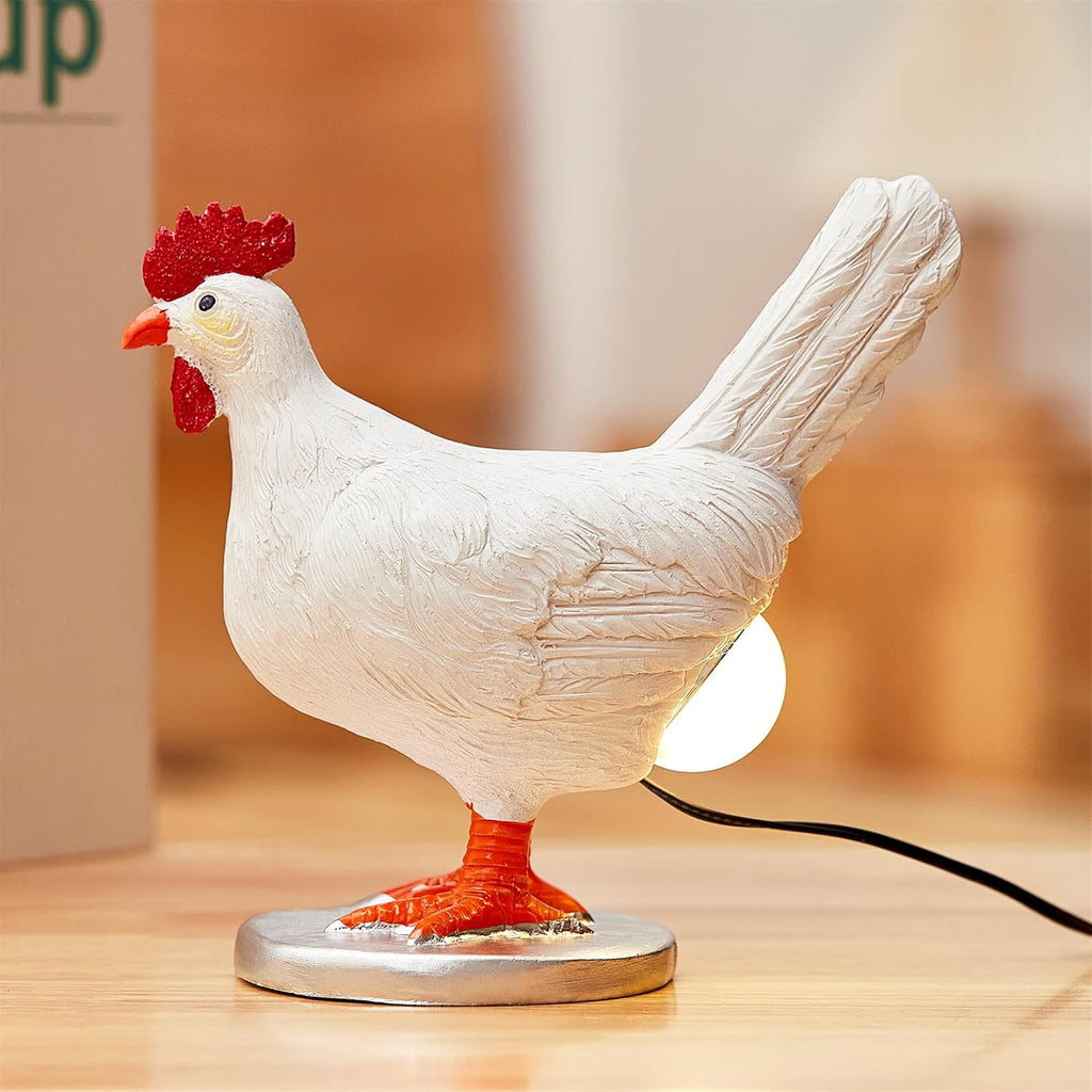 Funny Chicken Egg Lamp with LED Lifelike Chicken Night Light - USB Resin Warm Table Light Decor for Kids & Friends (A)