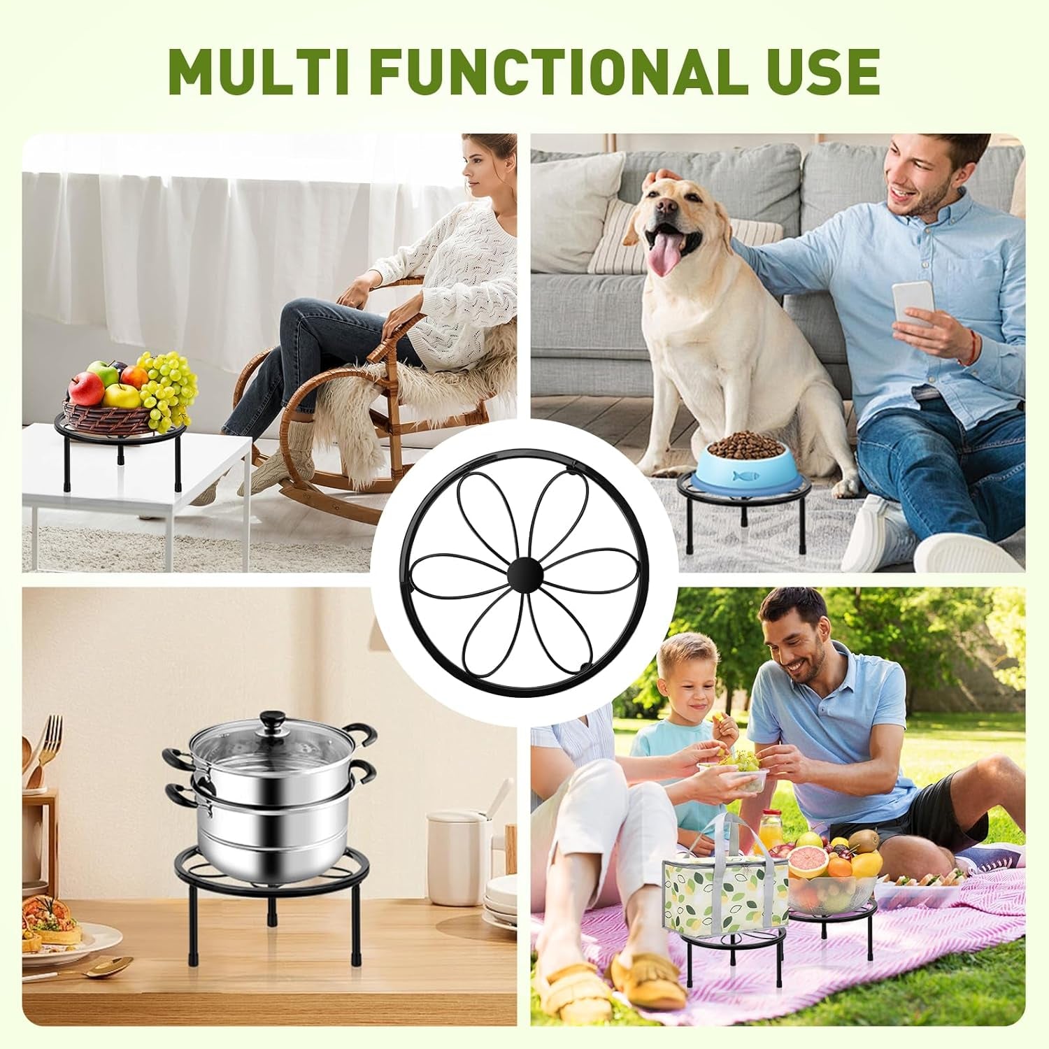 2 Pack 7.8" Metal Plant Stand Indoor , Black Plant Stands Outdoor, Rustproof round Heavy Duty Flower Pot Stand, Potted Plant Holder for Garden Home