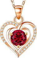 Heart Birthstone Pendant Necklace for Women 925 Sterling Silver Zirconia Necklaces Valentine'S Day Anniversary Birthday Mothers Day Jewelry Gifts for Her Mother Wife