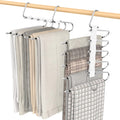 2 Pack Pants Hangers Space Saving, Anti-Slip Multi-Functional Pants Rack, Thickened Stainless Steel Tube with 10 Metal Clips, Two Hanging Modes Suitable for Jeans Trousers Skirts Scarf-White