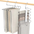 2 Pack Pants Hangers Space Saving, Anti-Slip Multi-Functional Pants Rack, Thickened Stainless Steel Tube with 10 Metal Clips, Two Hanging Modes Suitable for Jeans Trousers Skirts Scarf-White