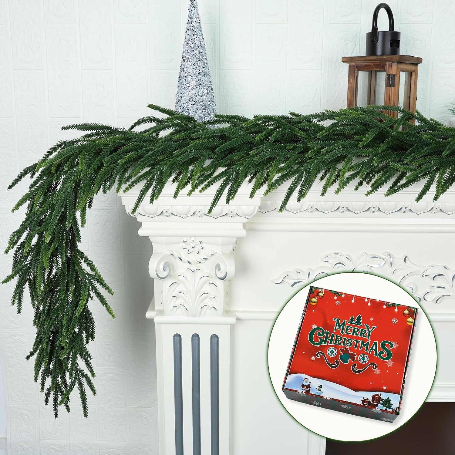 16FT Realistic Christmas Garland Pine Garland Real Touch Green Artificial Greenery Garland Artificial Pine Garlands,For Table Mantle Wall Indoor Outdoor Christmas All-Season Decorations
