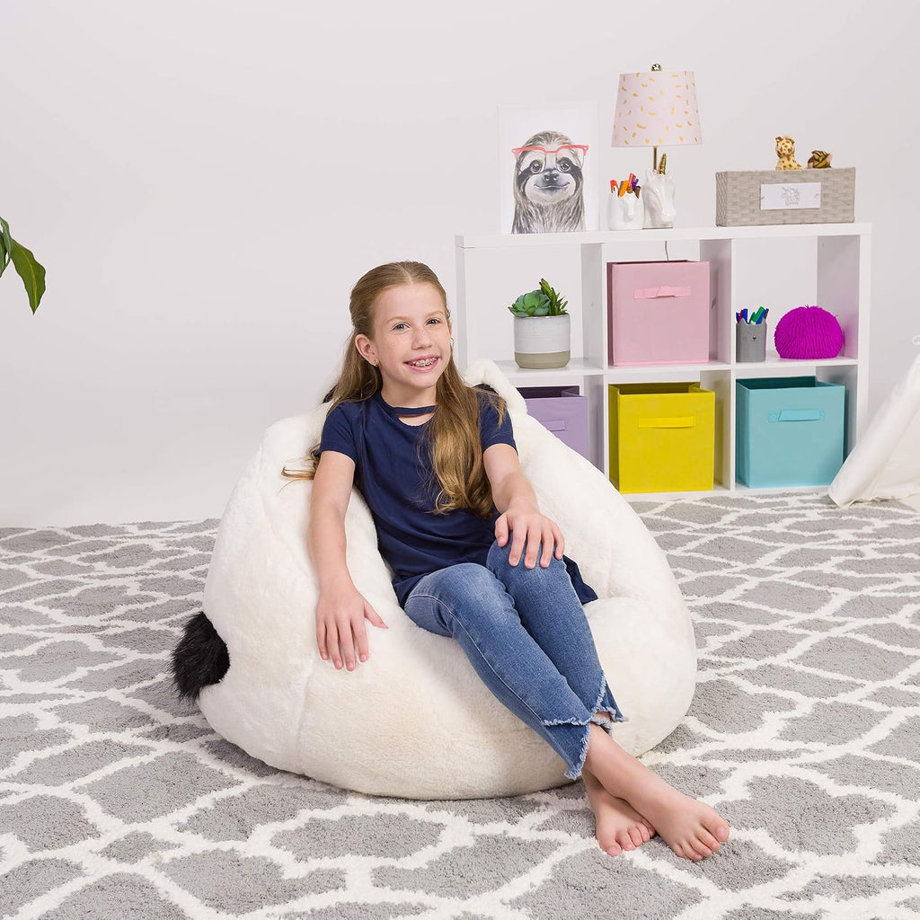 Cute Soft and Comfy Bean Bag Chair for Kids, Large, Animal - Ivory Cat