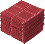 Kitchen Dish Cloths for Washing Dishes, Cotton Dish Rags for Drying Cleaning, Pack of 8 Dishcloths (Red, 12X12 Inches)