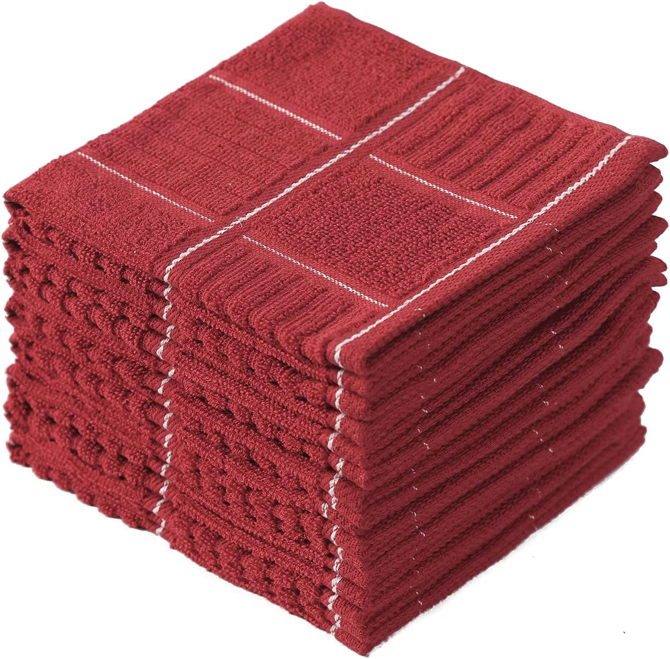 Kitchen Dish Cloths for Washing Dishes, Cotton Dish Rags for Drying Cleaning, Pack of 8 Dishcloths (Red, 12X12 Inches)