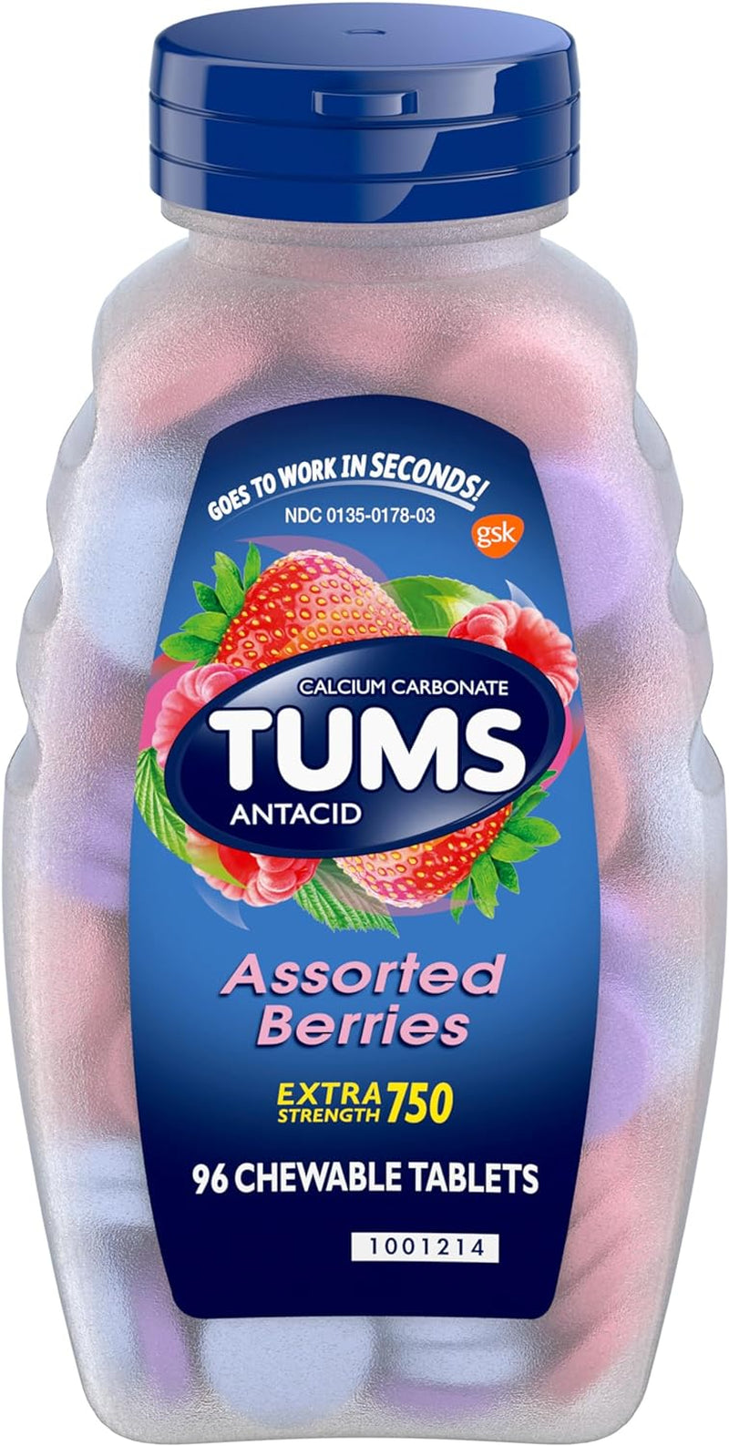 Extra Strength Assorted Berries Antacid Tablets for Heartburn Relief, 96 Count