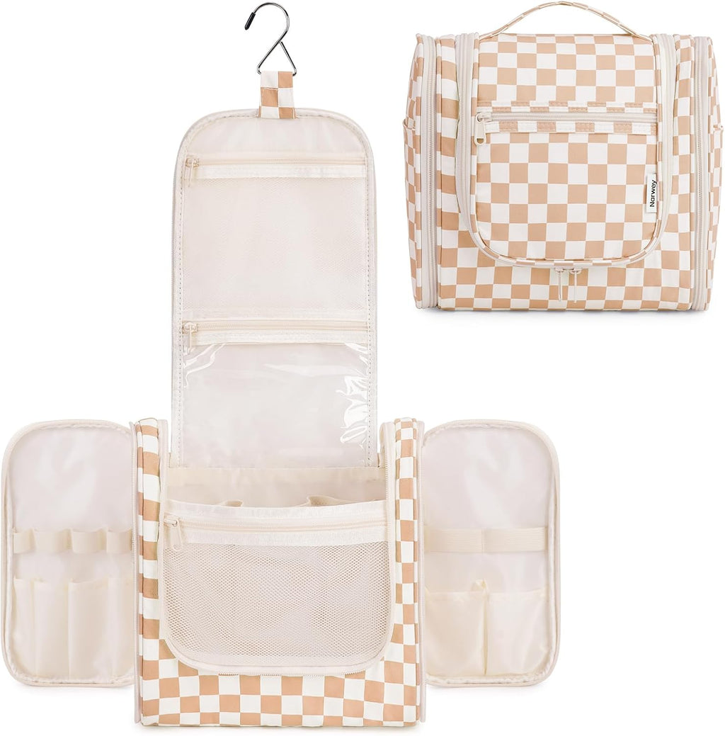 Checked Hanging Travel Toiletry Bag for Women, Travel Bag for Toiletries, Makeup Bag Organizer Cosmetic Bags Make up Bags for Women (Light Checkerboard)