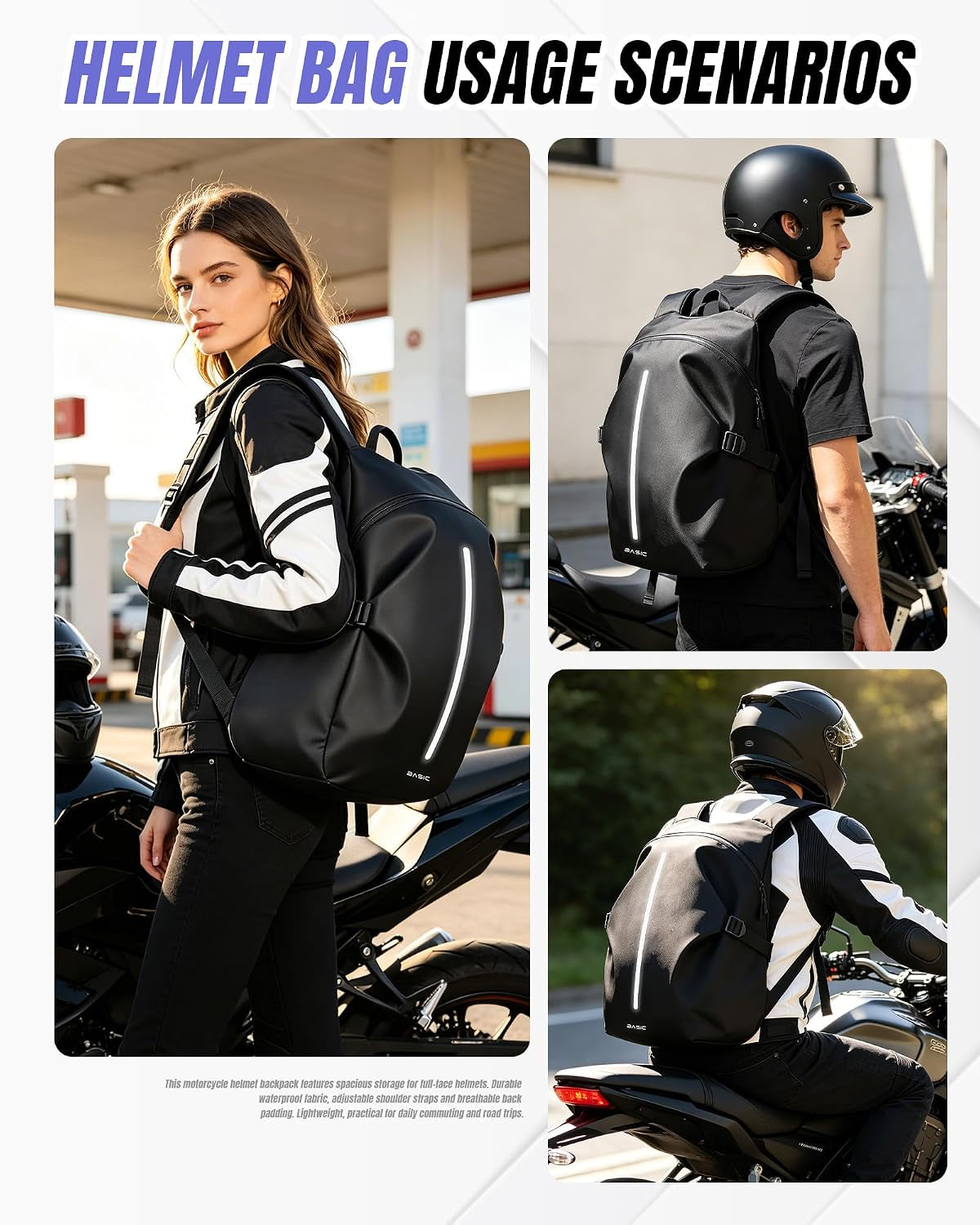 Motorcycle Backpack, Motorcycle Backpacks for Men and Women, Waterproof Motorcycle Backpacks, Helmet Bag Bookbag for Riding, Large