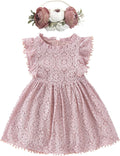 Baby Girl Tutu Dress Elegant Lace Pom Pom Flutter Sleeve with Flower Headband Set