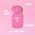 Juicy Couture Faux Fur Hooded Pet Jacket for Dogs and Cats - Hot Pink - Medium/Large