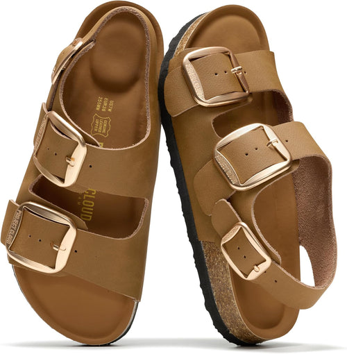 100% Genuine Leather Ankle Strap Footbed Sandals Women (Garda)