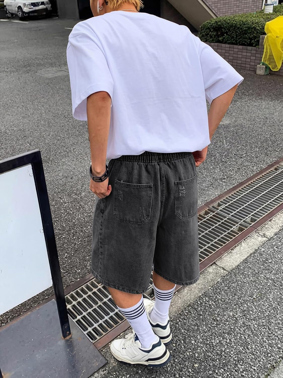 Baggy Jean Shorts Men, Y2K Jorts Cargo Ripped Elastic Waist, Mens Denim Shorts Comfy Casual Streetwear Summer