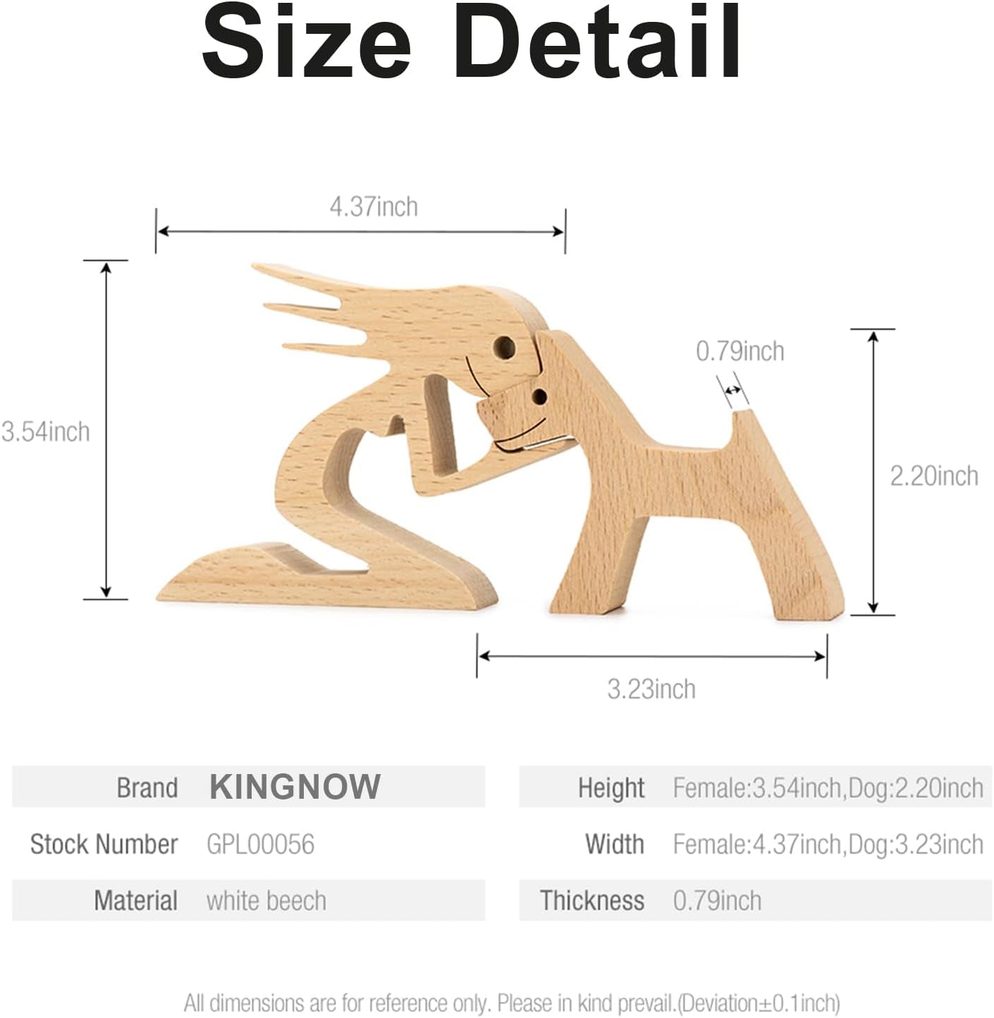 Wooden Sculpture Home Decor Women Men and Dog Statues, Friendship between Dog and Human Wood Crafts Statue Carving Ornaments for Bedroom Desktop Office Decoration (Girl and Dog)
