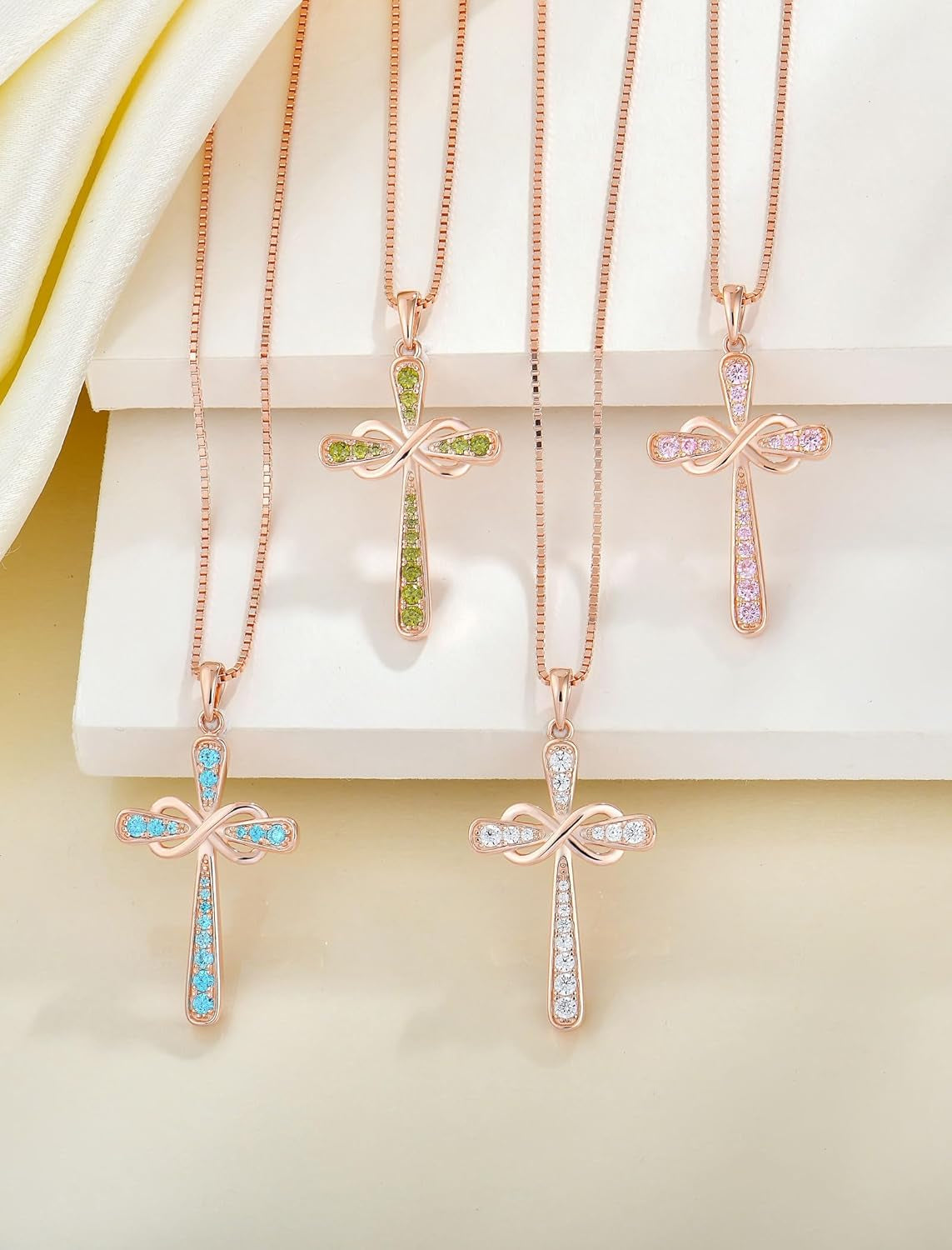 925 Sterling Silver Cross Necklace for Women Halo Infinity Pendant Cubic Zirconia Jewelry for Mom