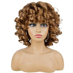 Curly Wig with Bangs Wigs for Black Women Honey Blonde Short Synthetic Hair Wigs (#30 Honey Blonde)