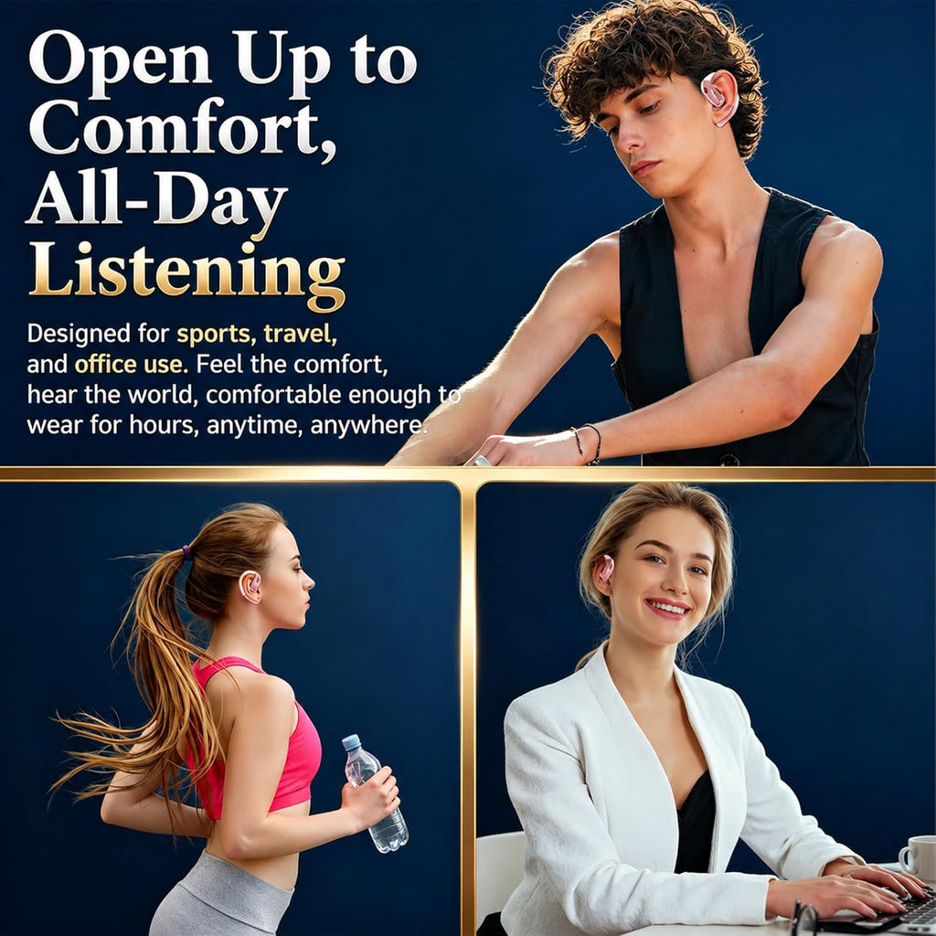 Open Ear Headphones, Wireless Headphones with Smart Digital Display & Mic, Open Ear Earbuds 35H Playtime, Sweat Resistant & Waterproof, Secure Comfortable Fit - Running, Sport, Daily (Rose Gold)