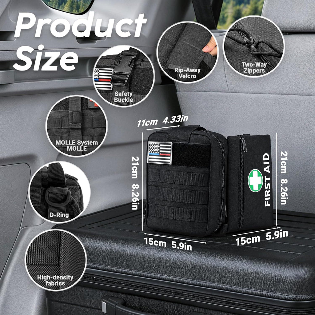 IFAK Trauma Kit with Tourniquet, Israeli Bandage, Splint, Tactical First Aid Kit for Car, Camping, Hiking and Travel with Molle Bag (66 Pack)