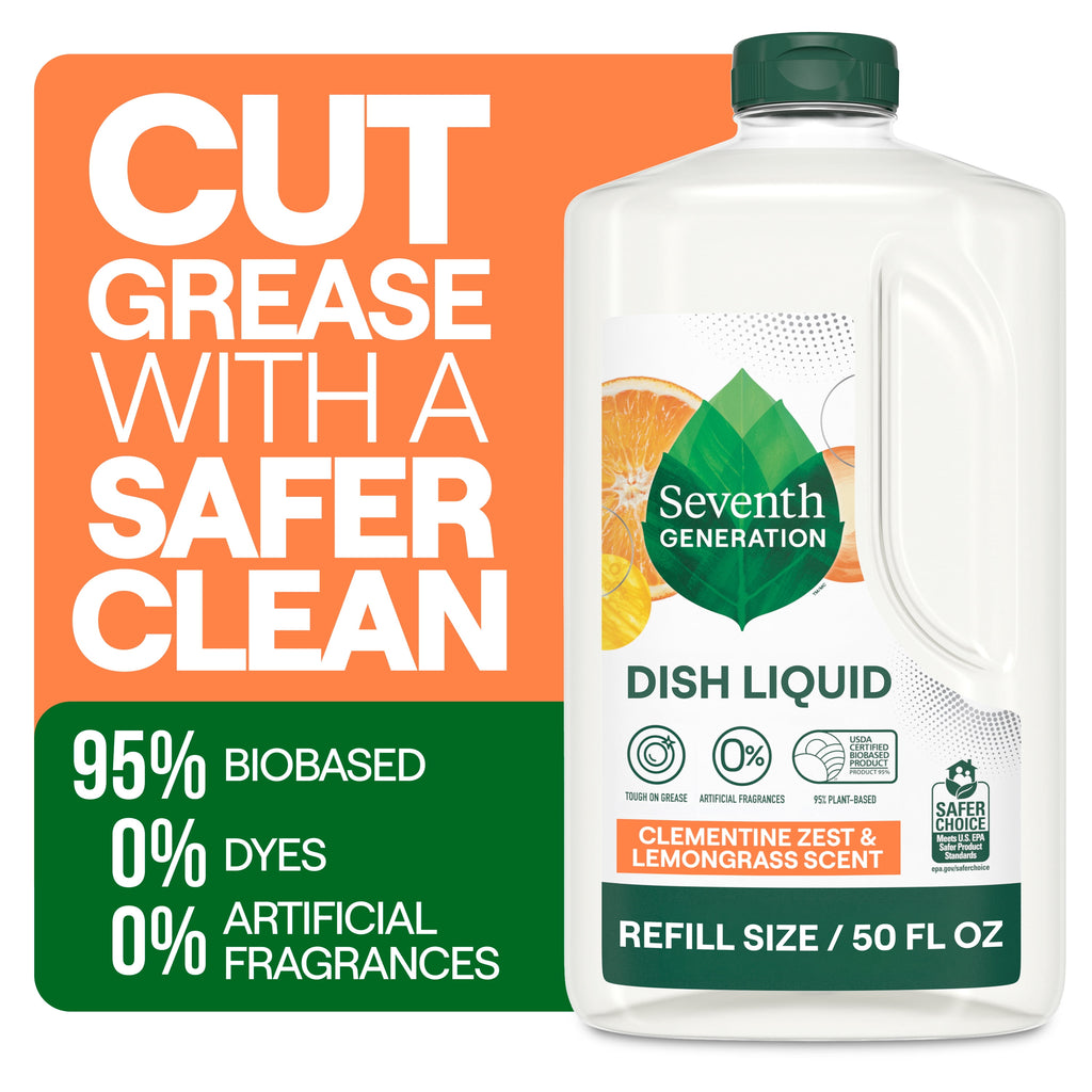 Dish Soap Refill, Liquid Dishwashing Soap, Clementine Zest & Lemongrass, 50 Fl Oz