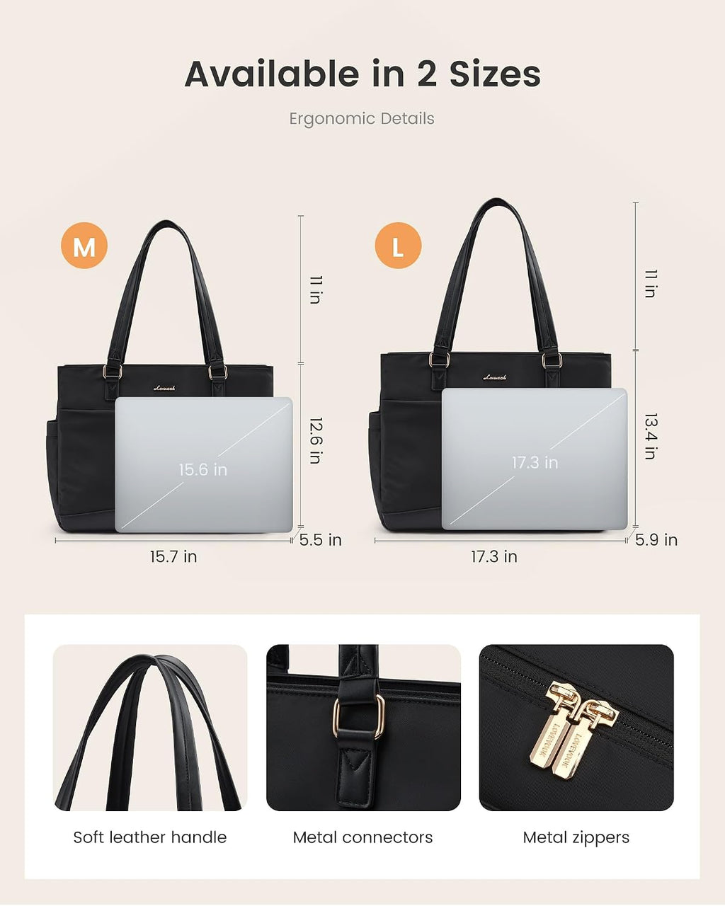 Laptop Tote Bag for Women with 3 Separate Pocket Work Bag with Large Cup Holder Computer Briefcase for Teacher Nurse