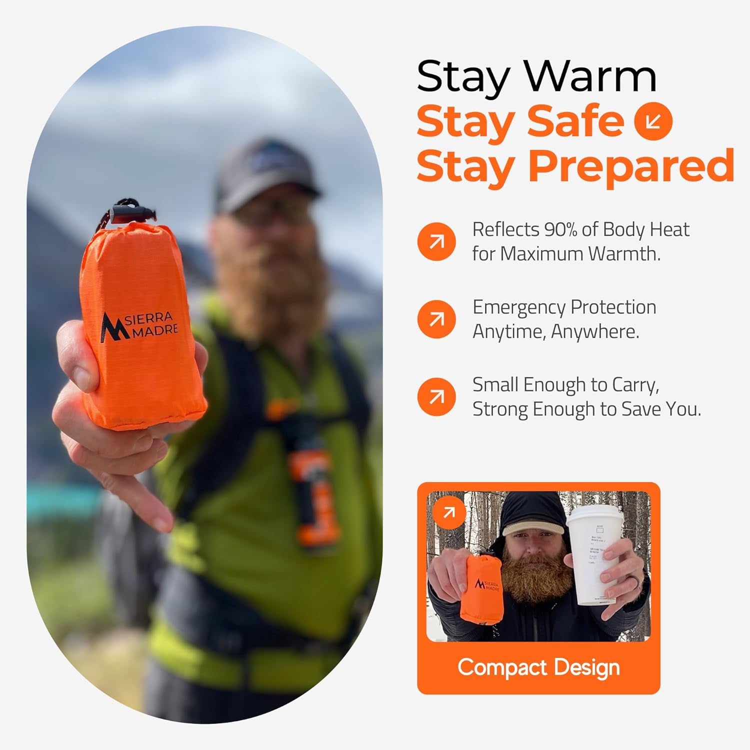 Emergency Sleeping Bag, Waterproof Thermal Bivy Sack | Retains 90% Body Heat • Reusable Design • Weighs 6 Oz • Waterproof & Windproof • for Hiking & Emergency Kits