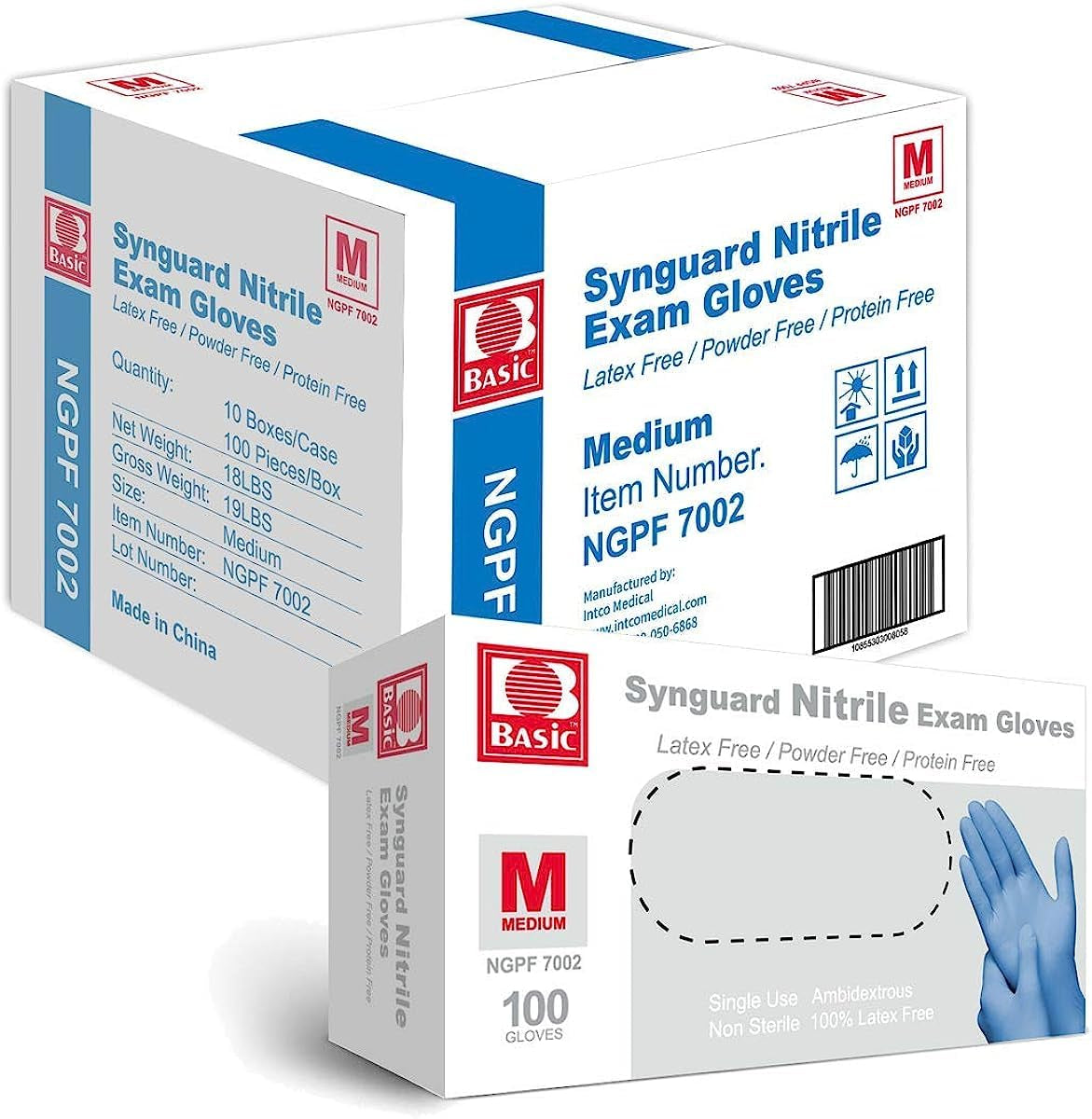 Medical Blue Nitrile Exam Gloves - Latex-Free & Powder-Free - NGPF-7002 (Case of 1,000), Medium