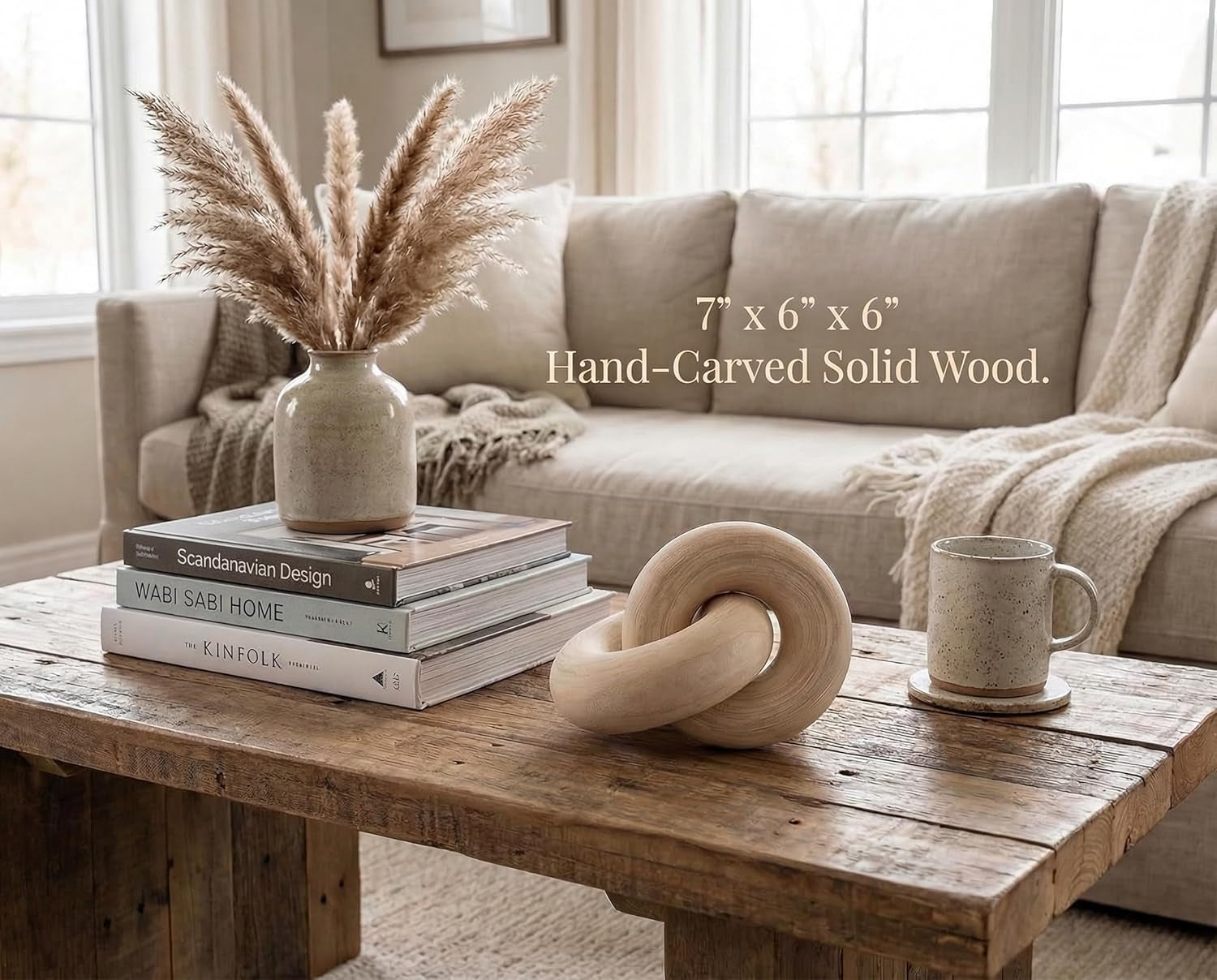 Coffee Table Decor Bookshelf Decor Accents Wood Knot Decor Chain Link | Home Decor Console Table Decorative Items Living Room Decorative Objects Beige for Coffee Table Books and Shelves