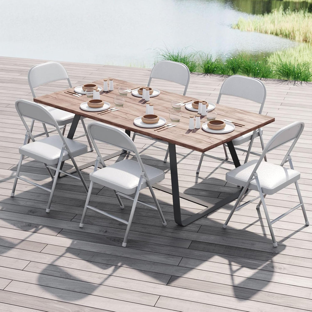 Folding Chairs with Padded Vinyl Cushion Chairs with Comfortable Cushion and Durable Steel Frame for Home and Office, for Indoor and Outdoor Events (White, Vinyl, 4 Pack)