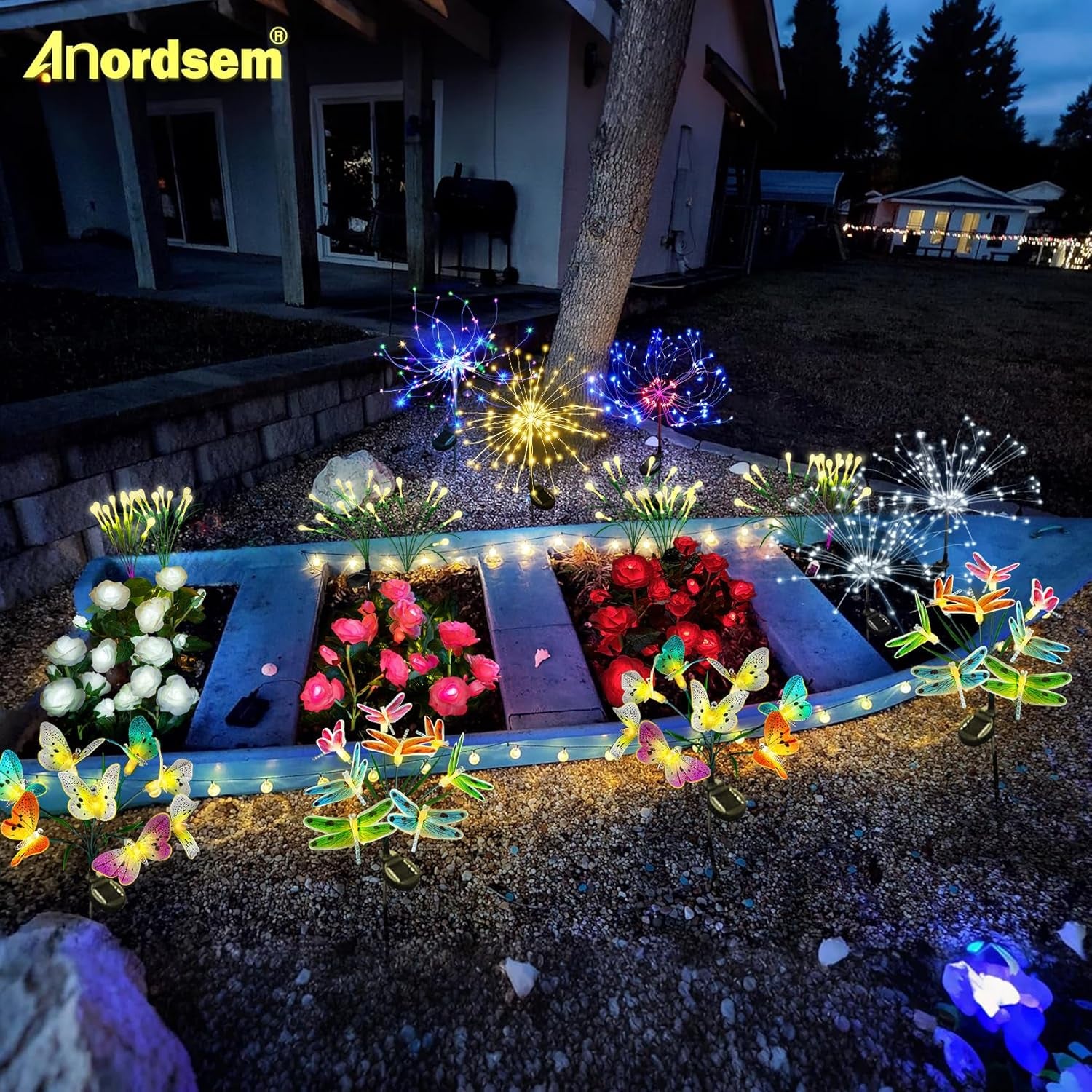 Solar Garden Lights Outdoor: 8 Removable Optical Fiber Dragonflies 2 Pack - Waterproof Fun Animal Decoration for Yard Patio Path - Gardening Gifts for Garden Lovers over 30