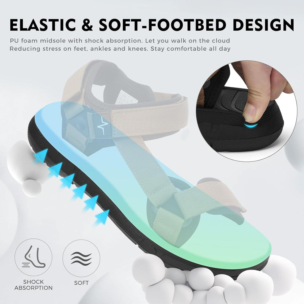 Mens Hiking Sandals with Arch Support - Cushion Sport Athletic Walking Sandles Outdoor Summer Comfortable Casual Waterproof Beach Water Sandal for Wide Feet