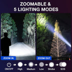 Tactical Flashlight 2Pk，Super Bight Zoomable 5 Modes Flashlight | AAA Battery Power 1500Lm Waterproof Portable Pocket LED Flashlights for Power Outage, Emergency, Camping Essential