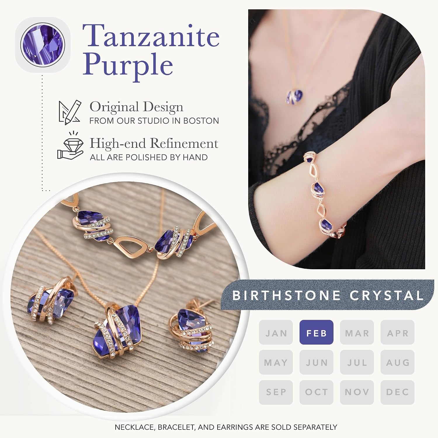 Wish Stone Pendant Necklace with Birthstone Crystal, 18K Rose Gold Plated/Silvertone, 18" + 2"