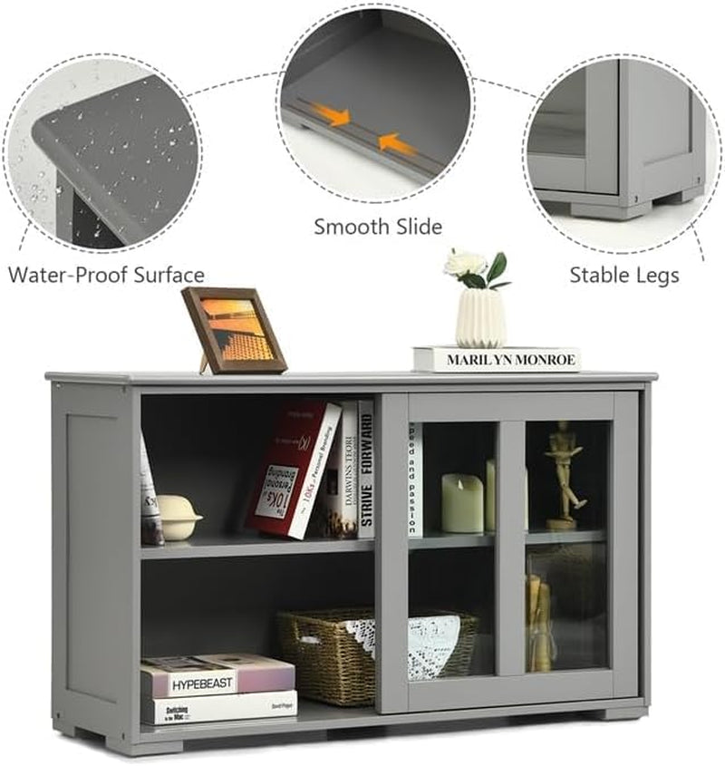 42" Small Buffet Sideboards Cabinet with Sliding Glass Door Home Furniture