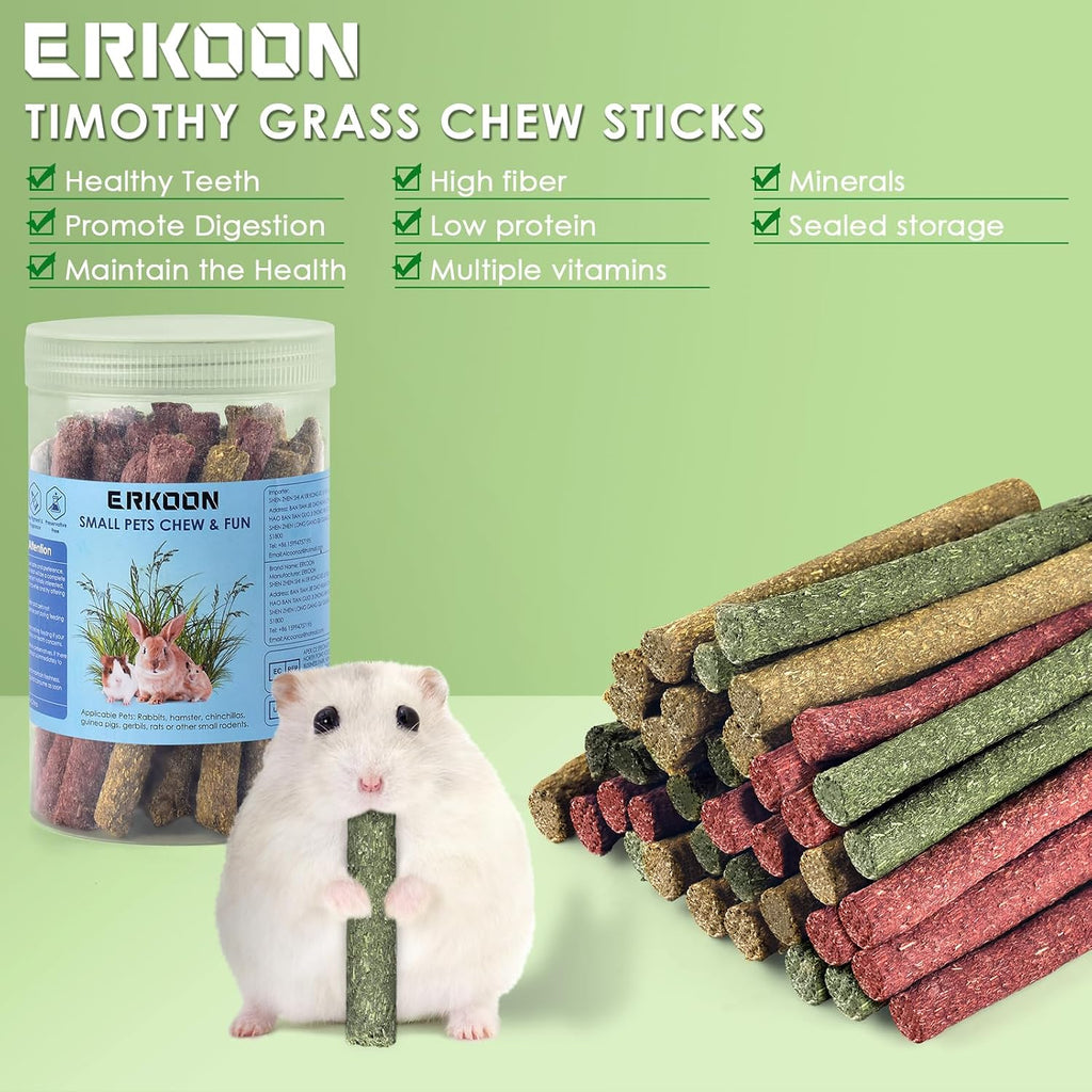 114Pcs Rabbit Chew Toys Timothy Hay Sticks, Guinea Pig Toys for Teeth Natural Molar Sticks Rabbits Treats for Bunnies, Chinchilla, Guinea Pigs, Gerbil, Hamster