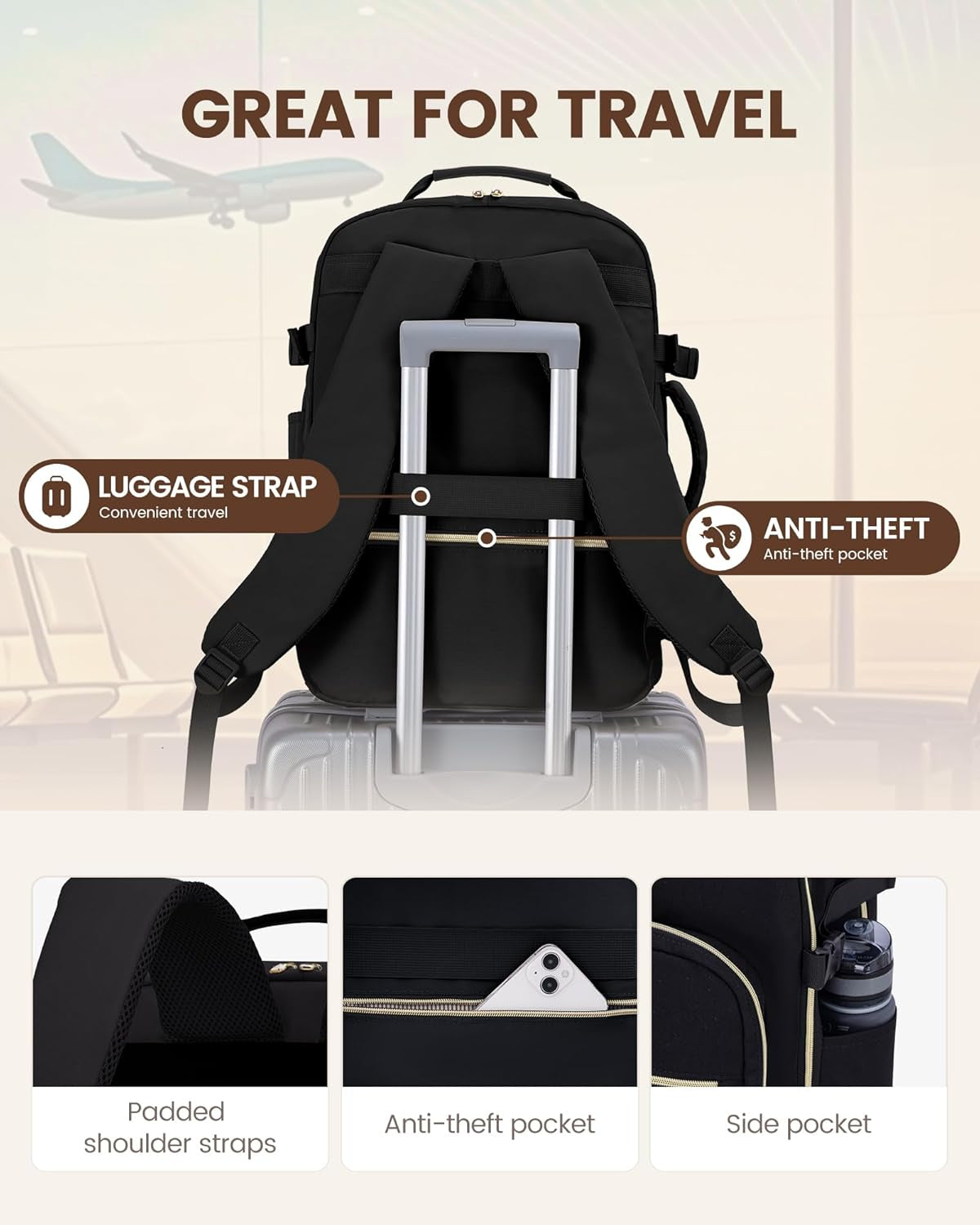 40L Travel Backpack Flight Approved Carry on Backpack,3 Packing Cubes,Waterproof Personal Item Travel Bag,Tsa Carry on Luggage Suitcase Travel Essentials,Gifts for Women & Men,Fits 17" Laptop